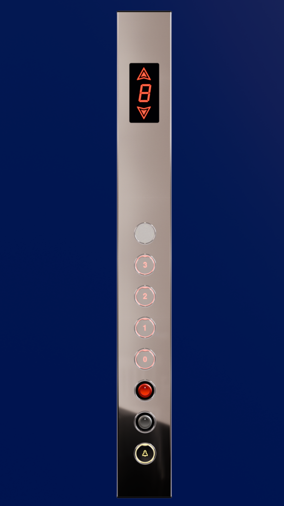 پنل بالابری یک ردیفه سبلان با کلید ال جی گرد APB4، استیل دانه گندمی و نمراتور سگمنتی قرمز