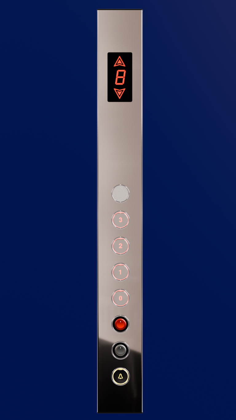 پنل بالابری یک ردیفه سبلان با کلید ال جی گرد APB4، استیل دانه گندمی و نمراتور سگمنتی قرمز